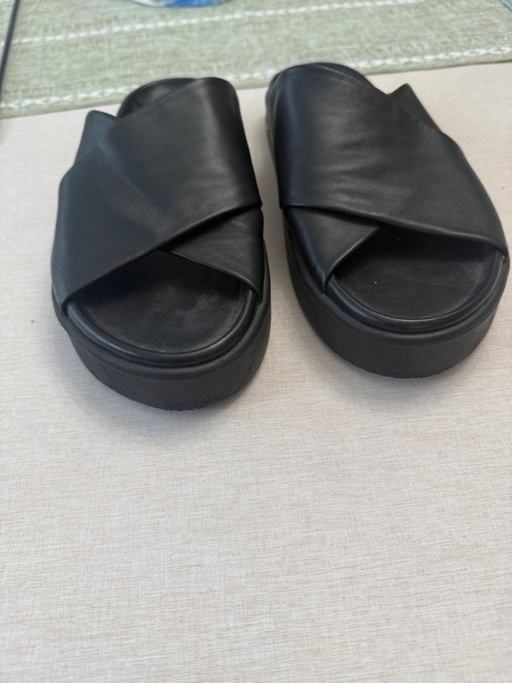 beek Black Crisscross Leather Slide Sandals - Women's - Picture 3 of 4
